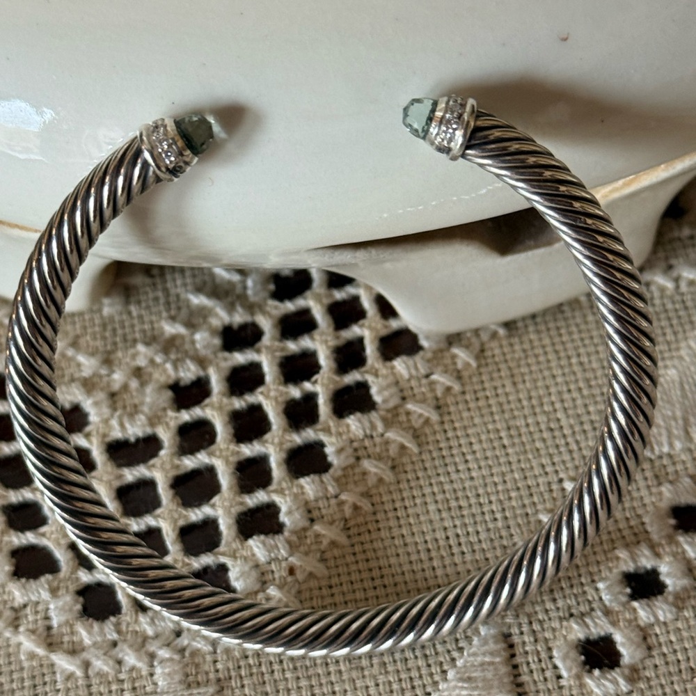 David Yurman Classic Sterling Silver w/Prasiolite Diamonds 5mm.Authentic EUC M - Picture 11 of 15